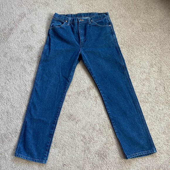 Wrangler Men's Classic Fit Bootcut Jeans 35x30 Blue Stretch Dark Denim 5 Pockets - Picture 3 of 7